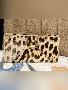 Vintage YSL Yves Saint Laurent Leopard Print Wallet in Brown & Cream